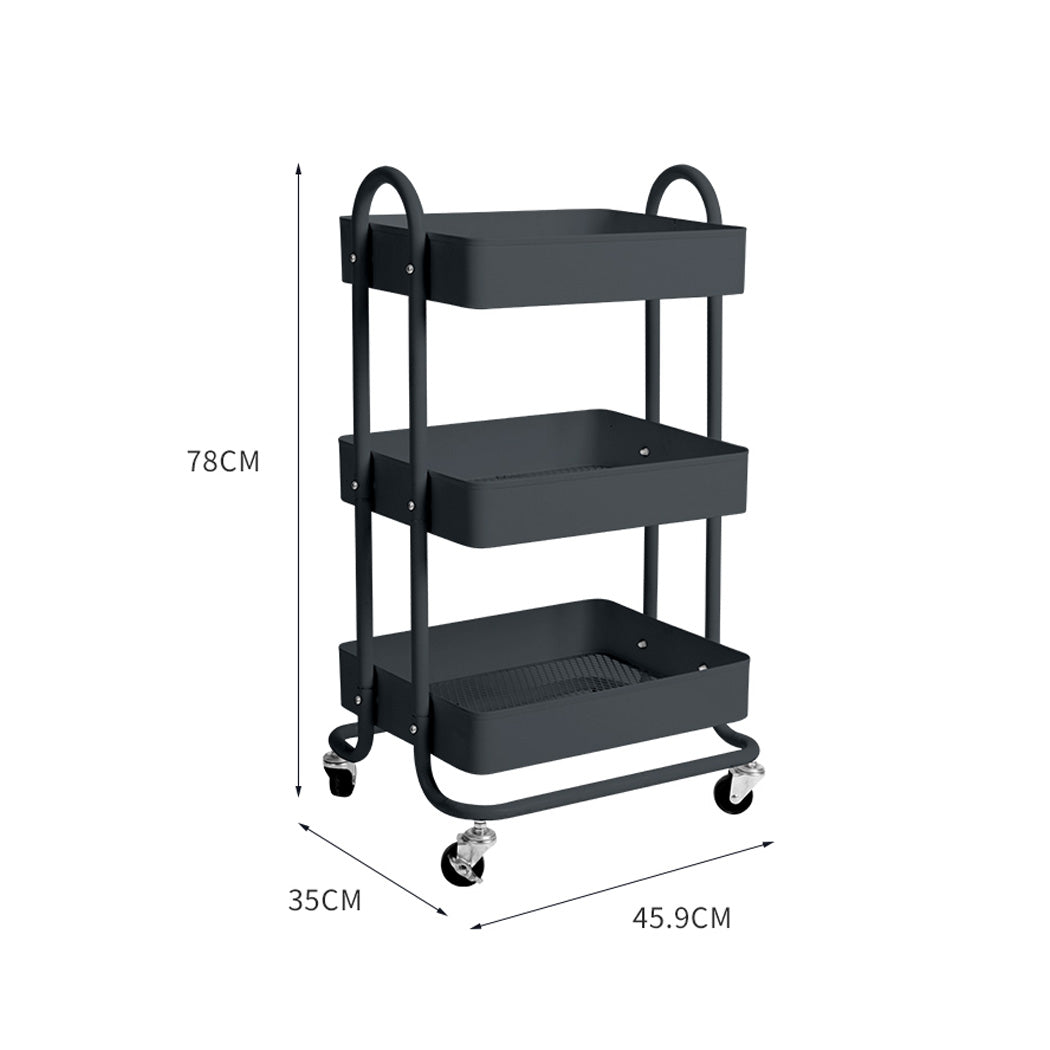 Levede 3 Tiers Kitchen Trolley Cart Grey-WA_Rural