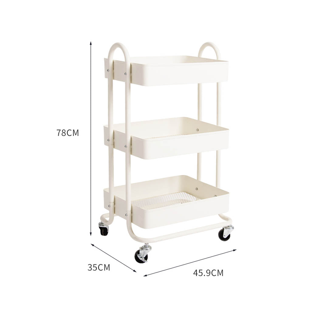 Levede 3 Tiers Kitchen Trolley Cart White-NSW_Rural