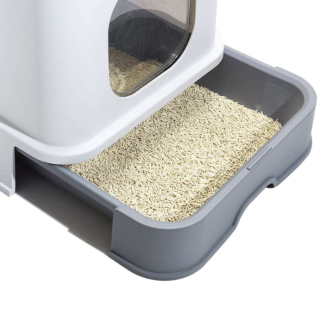 PaWz Cat Litter Box Fully Enclosed Kitty Grey