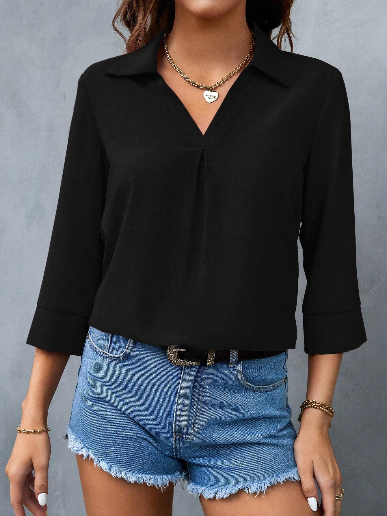 Solid Fold Pleated Blouse