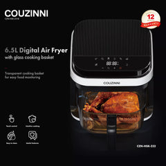 Couzinni 6.5L Glass Digital Air Fryer Healthy Cooker Kitchen Detachable Oven Pot