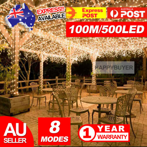 Warm White 500LED 100M Waterproof Christmas Fairy String Lights Wedding Garden