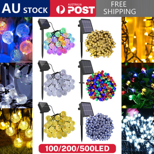 Solar Fairy String Lights 100/200/500 LED Outdoor Garden Christmas Party Decor